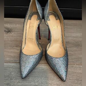 Christian Louboutin Iriza Silver Iridescent Glitter Pointed Toe Stilettos